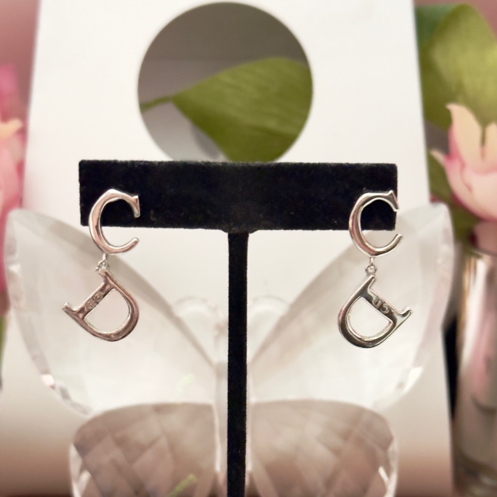 Vintage Dior CD Logo Silver Earrings